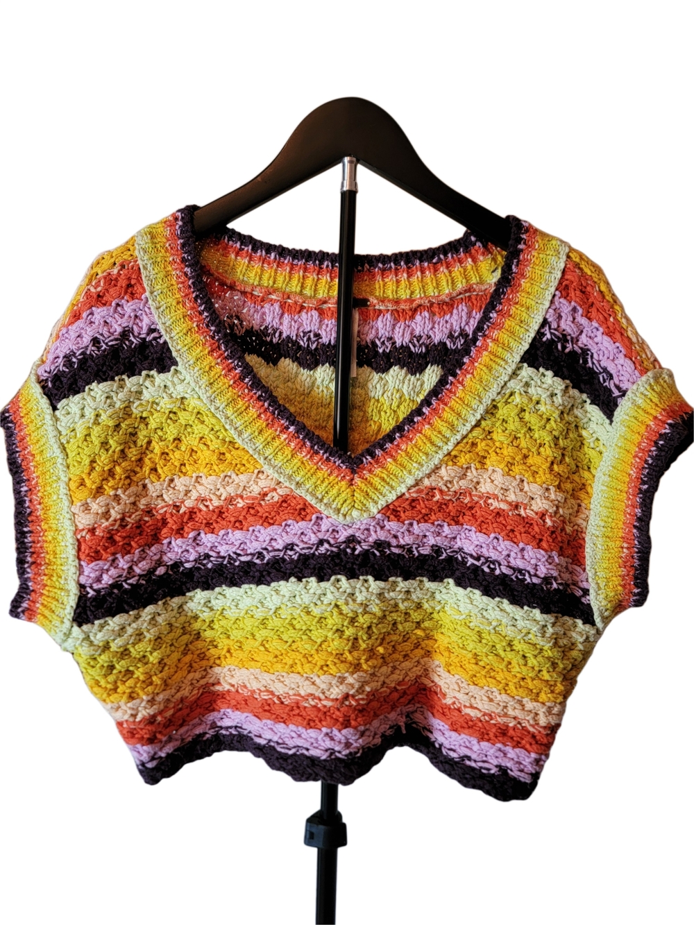 Free People Summer Daze V-Neck Knit Cropped Sweater - Size Small